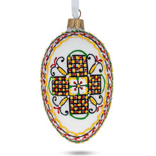 Load image into Gallery viewer, White Geometric Ukrainian Egg Glass Christmas Ornament 4 Inches