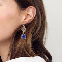 Load image into Gallery viewer, Lace Blue Agate Drop Golden Earrings