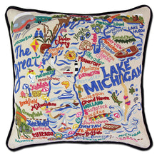 Load image into Gallery viewer, Lake Michigan Hand-Embroidered Pillow