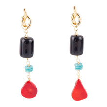 Load image into Gallery viewer, Lapis and Coral Post Drop Earrings