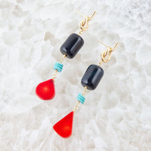 Load image into Gallery viewer, Lapis and Coral Post Drop Earrings