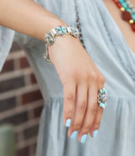 Load image into Gallery viewer, Legacy Blue Turquoise and Dalmatian Jasper Golden Bracelet