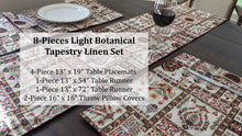Load image into Gallery viewer, DaDa Bedding Set of 8 Pieces Light Botanical Mughal Floral Table Woven Tapestry - 4 Placemats, 2 Table Runners, 2 Throw Pillow Covers (18196)