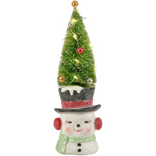 Load image into Gallery viewer, Lighted Snowman w/ Bottle Brush Tree Figurine