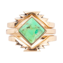 Load image into Gallery viewer, Aztec Lime Green Turquoise Golden Ring Set