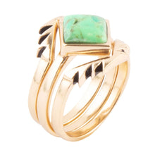 Load image into Gallery viewer, Aztec Lime Green Turquoise Golden Ring Set