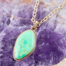 Load image into Gallery viewer, Lime Green Turquoise Boulder Golden Pendant Necklace