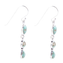 Load image into Gallery viewer, Linear Triple Stone Blue Turquoise and Sterling Silver Earrings