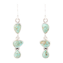 Load image into Gallery viewer, Linear Triple Stone Blue Turquoise and Sterling Silver Earrings