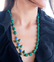 Load image into Gallery viewer, Linked Blue Lapis and Green Malachite Golden Necklace