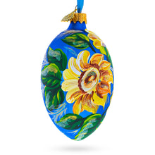 Load image into Gallery viewer, Sunflowers on Blue Glass Egg Ornament 4 Inches