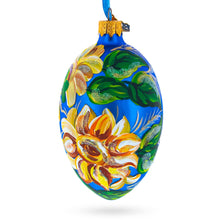 Load image into Gallery viewer, Sunflowers on Blue Glass Egg Ornament 4 Inches