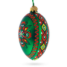 Load image into Gallery viewer, Green Geometric Ukrainian Egg Glass Christmas Ornament 4 Inches
