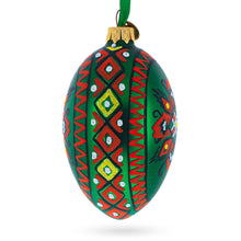 Load image into Gallery viewer, Green Geometric Ukrainian Egg Glass Christmas Ornament 4 Inches