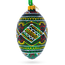 Load image into Gallery viewer, Green Geometric Pysanka Ukrainian Egg Glass Christmas Ornament 4 Inches