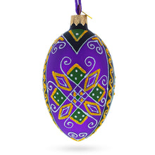 Load image into Gallery viewer, Purple Geometric Ukrainian Pysanka Egg Glass Christmas Ornament 4 Inches