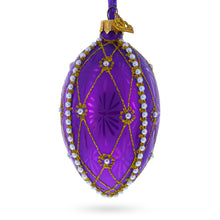 Load image into Gallery viewer, Pearls On Purple Guilloche Glass Egg Christmas Ornament 4 Inches