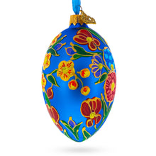 Load image into Gallery viewer, Colorful Flowers on Blue Glass Egg Ornament 4 Inches