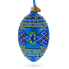 Load image into Gallery viewer, Blue Geometric Ukrainian Egg Glass Christmas Ornament 4 Inches