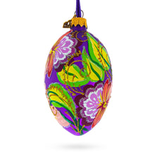 Load image into Gallery viewer, Flowers on Purple Glass Egg Ornament 4 Inches