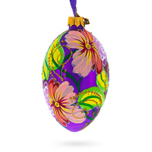 Load image into Gallery viewer, Flowers on Purple Glass Egg Ornament 4 Inches