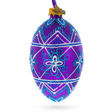 Load image into Gallery viewer, White Stars on Purple Glass Egg Ornament 4 Inches