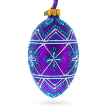 Load image into Gallery viewer, White Stars on Purple Glass Egg Ornament 4 Inches