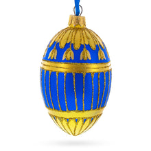 Load image into Gallery viewer, 1885 Blue Enamel Ribbed Royal Egg Glass Ornament 4 Inches