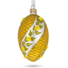 Load image into Gallery viewer, Yellow Flowers Glass Egg Christmas Ornament 4 Inches