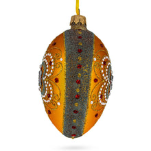 Load image into Gallery viewer, White Flower On Orange Glass Egg Ornament 4 Inches
