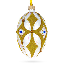 Load image into Gallery viewer, Golden Rhombus On White Glass Egg Ornament 4 Inches