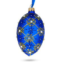 Load image into Gallery viewer, Jeweled Trellis On Blue Glass Egg Ornament 4 Inches