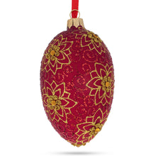 Load image into Gallery viewer, Golden Flower on Red Glass Egg Ornament 4 Inches