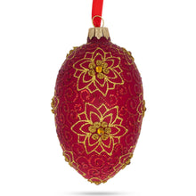 Load image into Gallery viewer, Golden Flower on Red Glass Egg Ornament 4 Inches