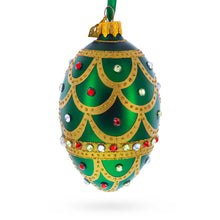 Load image into Gallery viewer, Gold Scallop on Green Jeweled Egg Glass Ornament 4 Inches