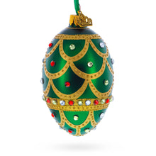 Load image into Gallery viewer, Gold Scallop on Green Jeweled Egg Glass Ornament 4 Inches