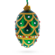 Load image into Gallery viewer, Gold Scallop on Green Jeweled Egg Glass Ornament 4 Inches