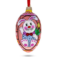 Load image into Gallery viewer, Easter Bunny With Tulips Glass Egg Ornament 4 Inches