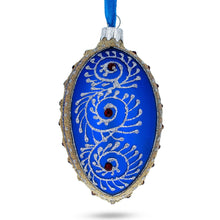Load image into Gallery viewer, Silver on Blue Jeweled Glass Egg Ornament 4 Inches