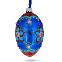 Load image into Gallery viewer, Blue Petals Flower Glass Egg Ornament 4 Inches