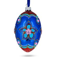 Load image into Gallery viewer, Blue Petals Flower Glass Egg Ornament 4 Inches