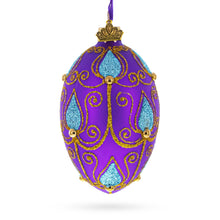 Load image into Gallery viewer, Blue Leaf on Purple Glass Egg Ornament 4 Inches