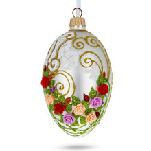 Load image into Gallery viewer, 3D Flowers on White Glass Egg Ornament 4 Inches