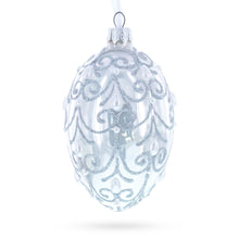 Load image into Gallery viewer, Jeweled Beads on Glossy White Glass Egg Ornament 4 Inches