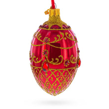 Load image into Gallery viewer, Red Jewels on Glossy Red Glass Egg Ornament 4 Inches