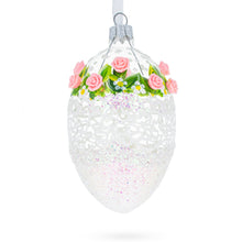 Load image into Gallery viewer, Jeweled Pink Roses Glass Egg Christmas Ornament 4 Inches