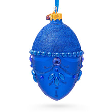 Load image into Gallery viewer, Bejeweled Chandelier on Blue Glass Egg Christmas Ornament 4 Inches