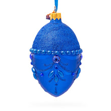 Load image into Gallery viewer, Bejeweled Chandelier on Blue Glass Egg Christmas Ornament 4 Inches