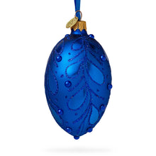 Load image into Gallery viewer, Bejeweled Scroll on Blue Glass Egg Christmas Ornament 4 Inches