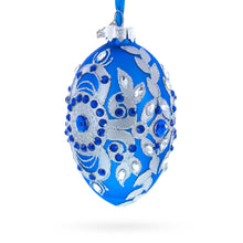 Load image into Gallery viewer, Silver on Blue Glass Egg Christmas Ornament 4 Inches
